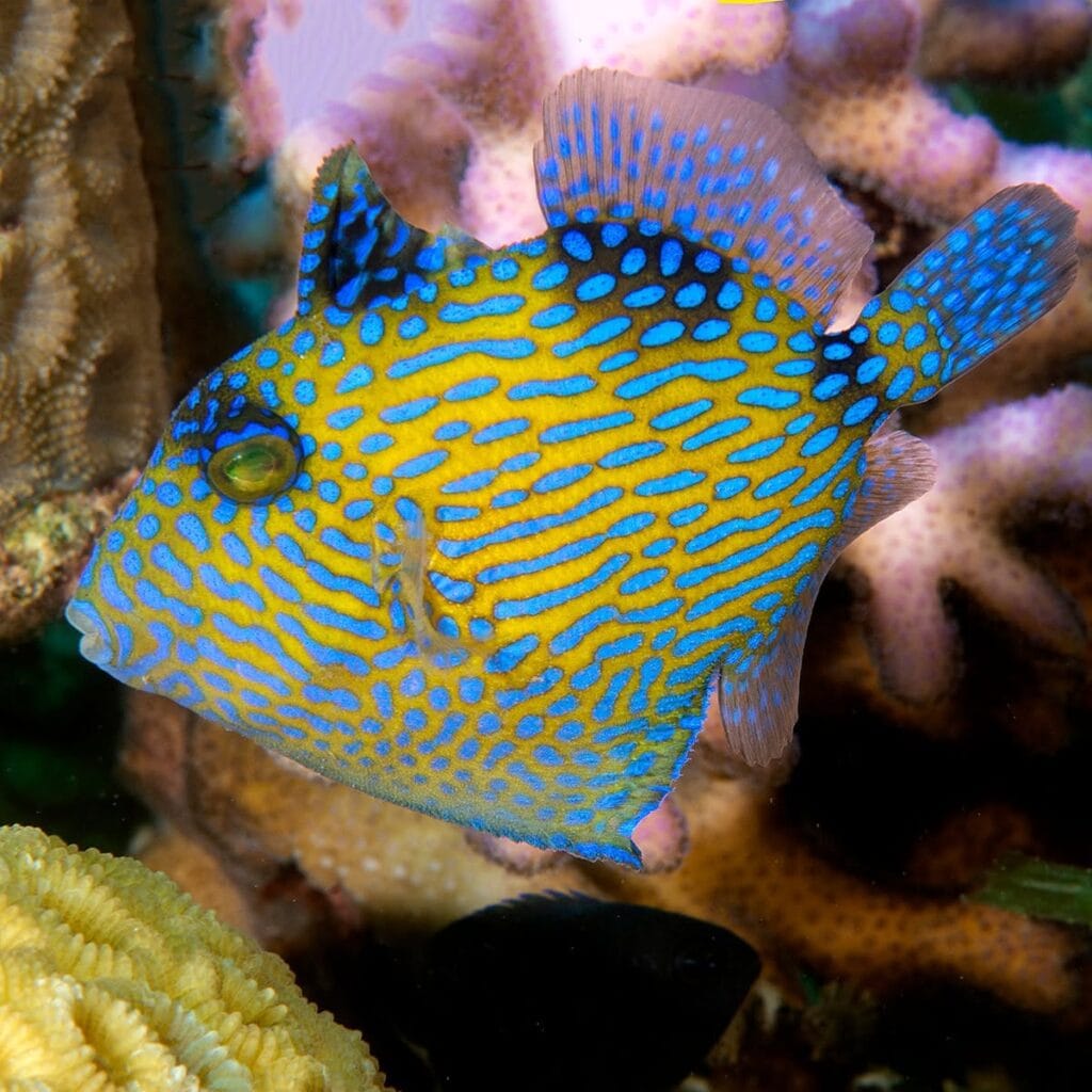 Young Yellow-Spotted Triggerfish showing early color transition